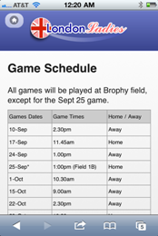London Ladies - Game Schedule